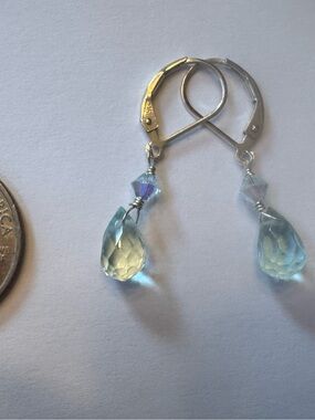 Faceted Light Blue Teardrop Crystal Earrings with Silver Leverbacks